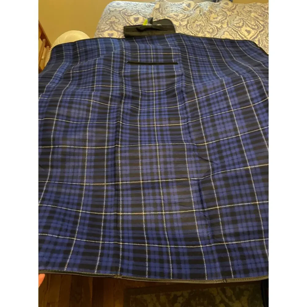 Brand New Crosslands Blue Black Plaid Roll Up Fleece Picnic Blanket